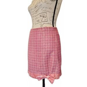 Vintage Y2K Miss Me Plaid Pink Tweed Mini Pencil Skirt S Bow Coquette Western